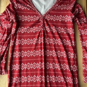 Red and White Snowflake Patterned Long Sleeve Nightgown PJ Salvage
